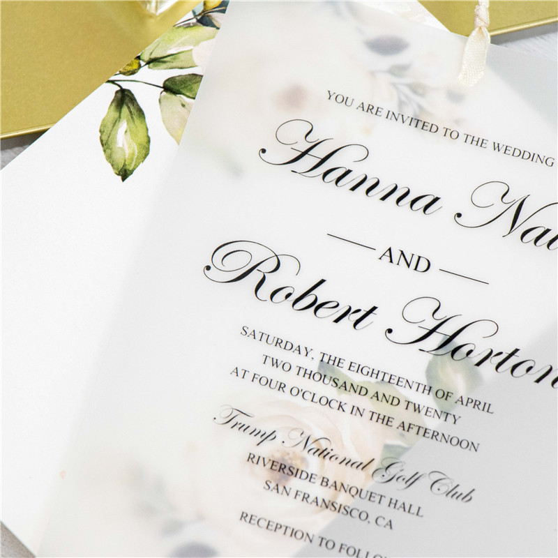 Faire-part de mariage élégant floral à double couches papier sulfurique WDV0004 - Cliquez sur l'image pour la fermer