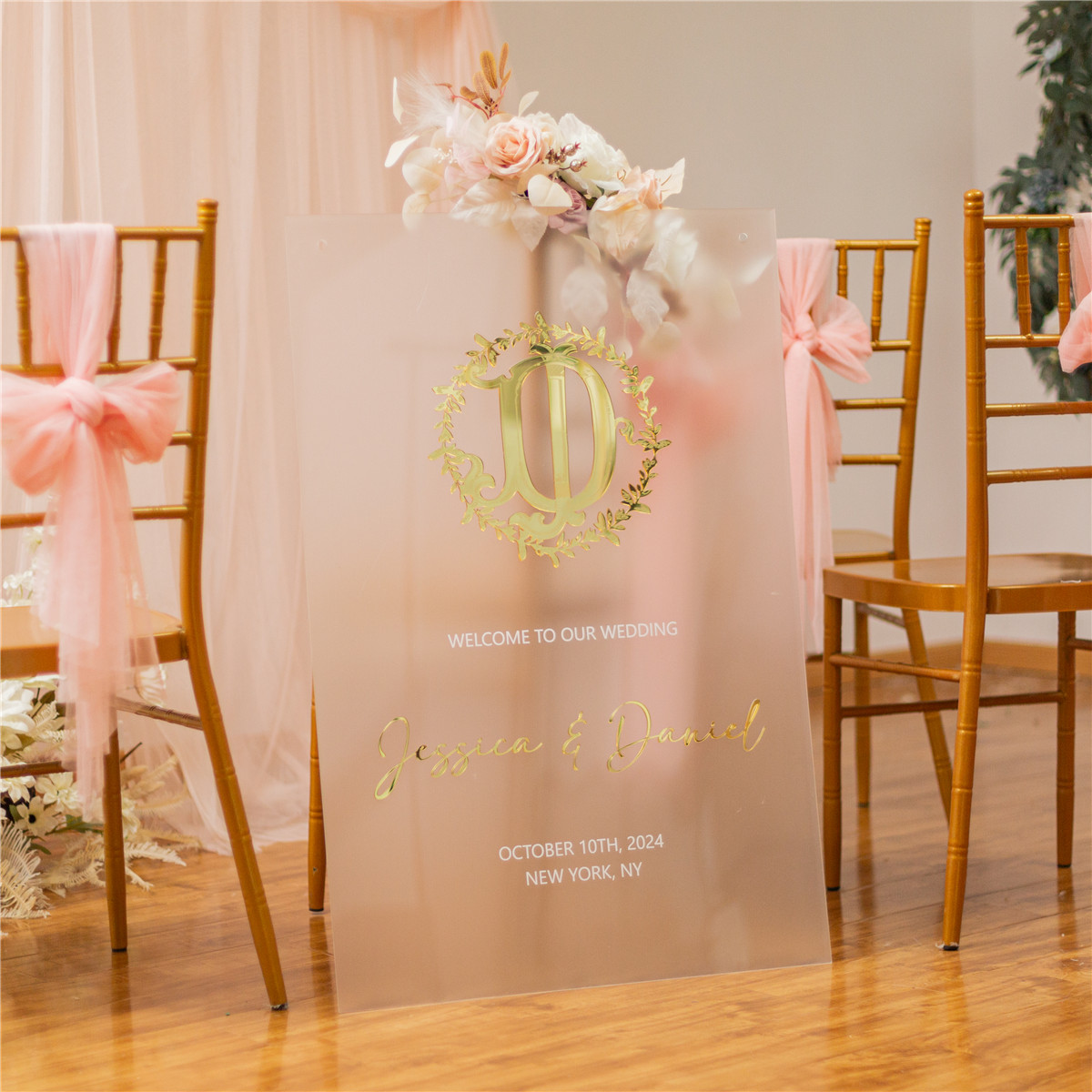 Panneau de bienvenue de mariage en acrylique givré avec lettres en 3D pour rehausser l'élégance du mariage YK080 - Cliquez sur l'image pour la fermer