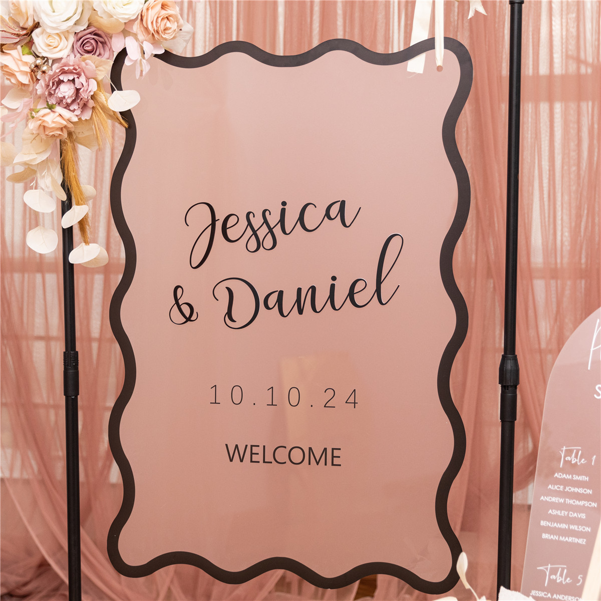 Panneau de bienvenue de mariage ondulées et élégantes en acrylique givré avec lettres 3D YK084 - Cliquez sur l'image pour la fermer