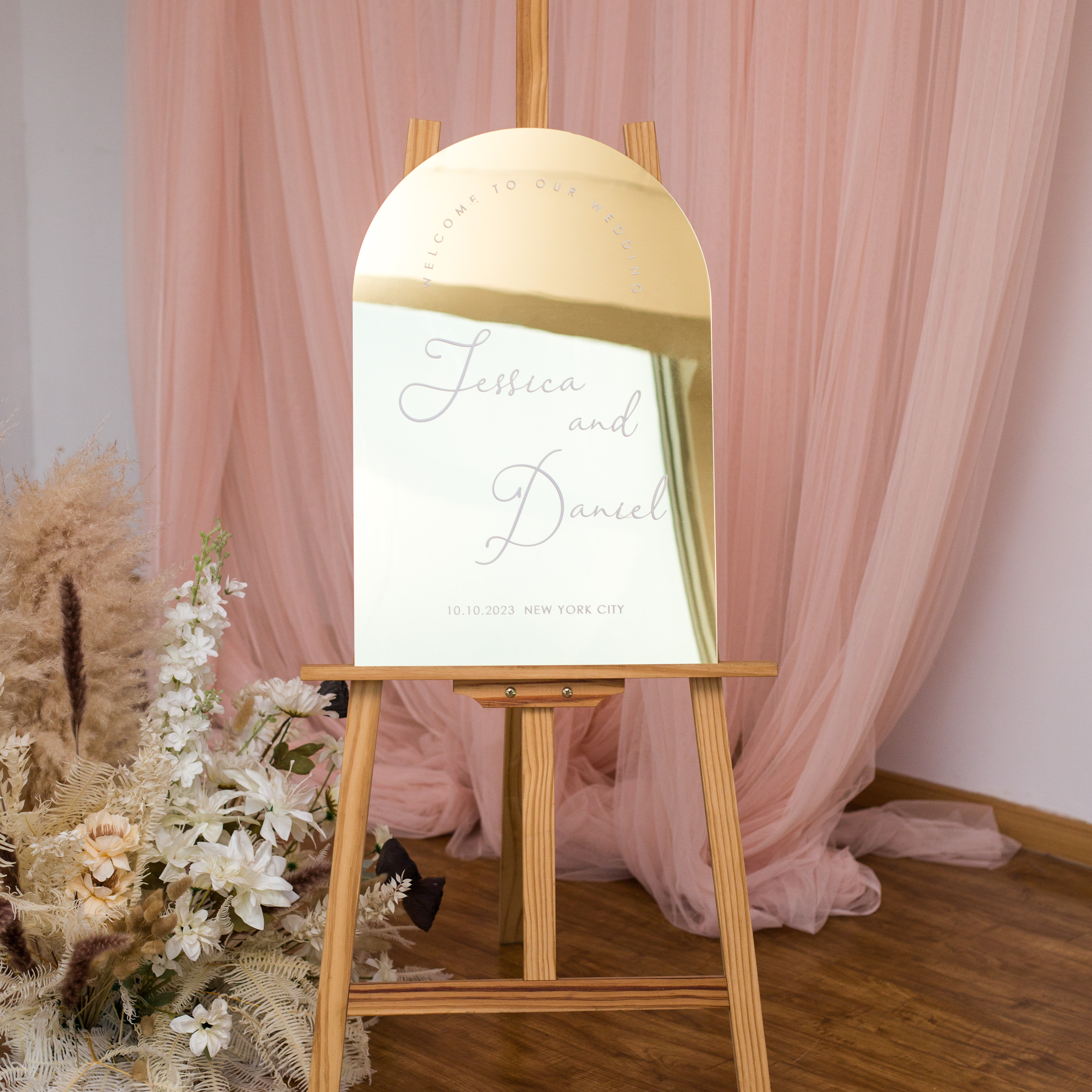 Panneau de mariage moderne de luxe en acrylique avec miroir doré YK089 - Cliquez sur l'image pour la fermer