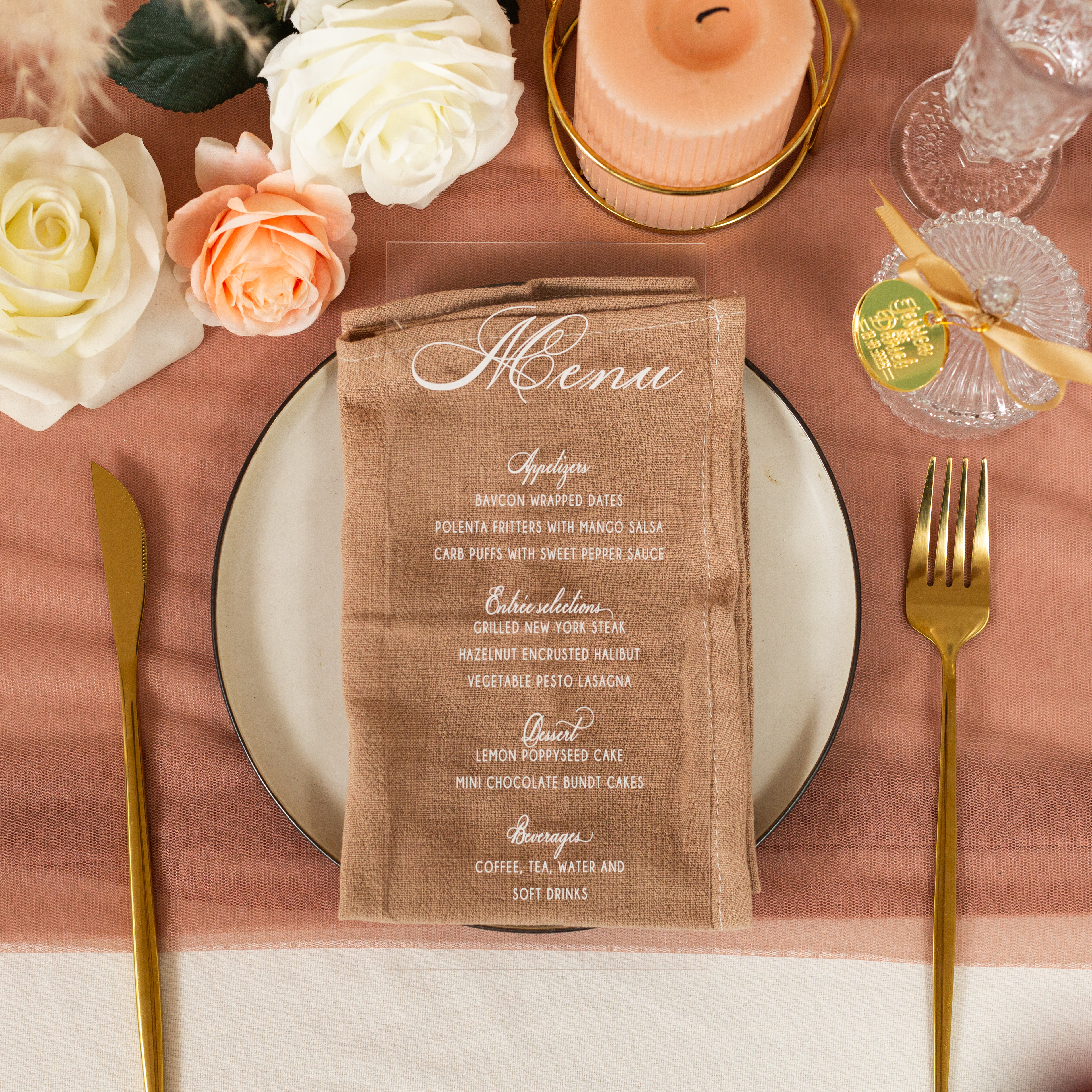 Carte de menu de mariage transparente de luxe avec encre blanche ACRC005