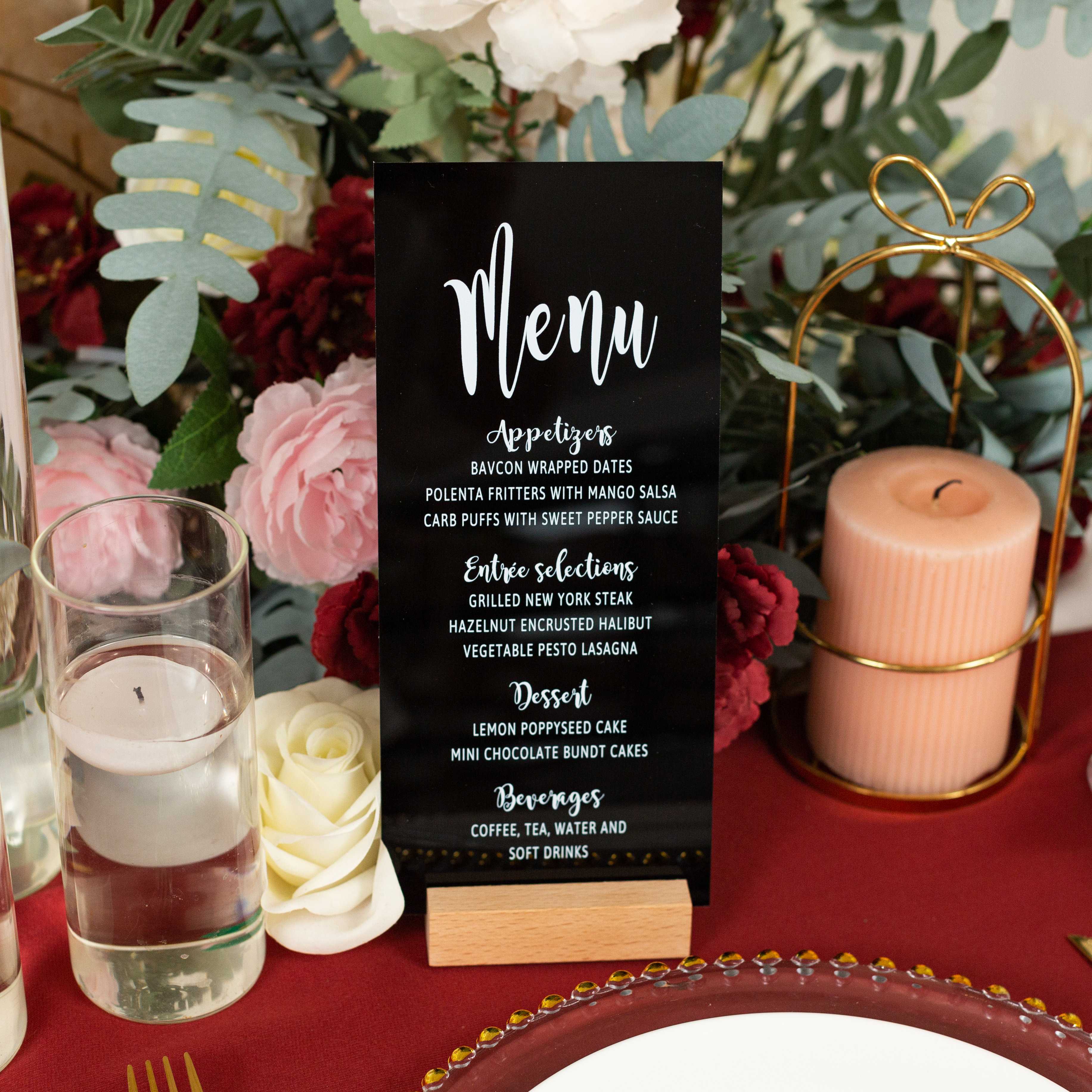 Carte de menu de mariage en acrylique noir avec impression UV ACRC006