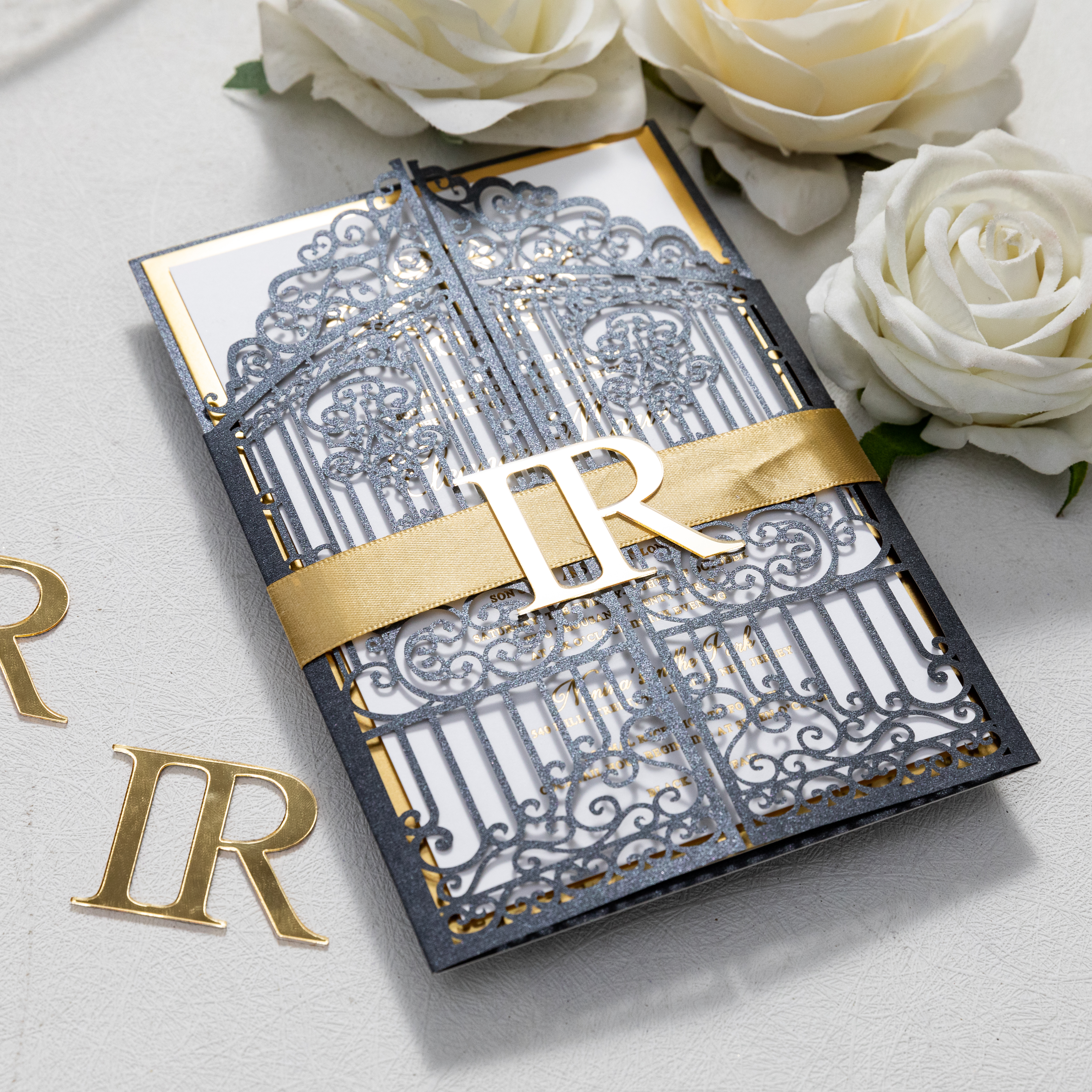 Porte-nom en acrylique miroir doré pour invitations CNS002