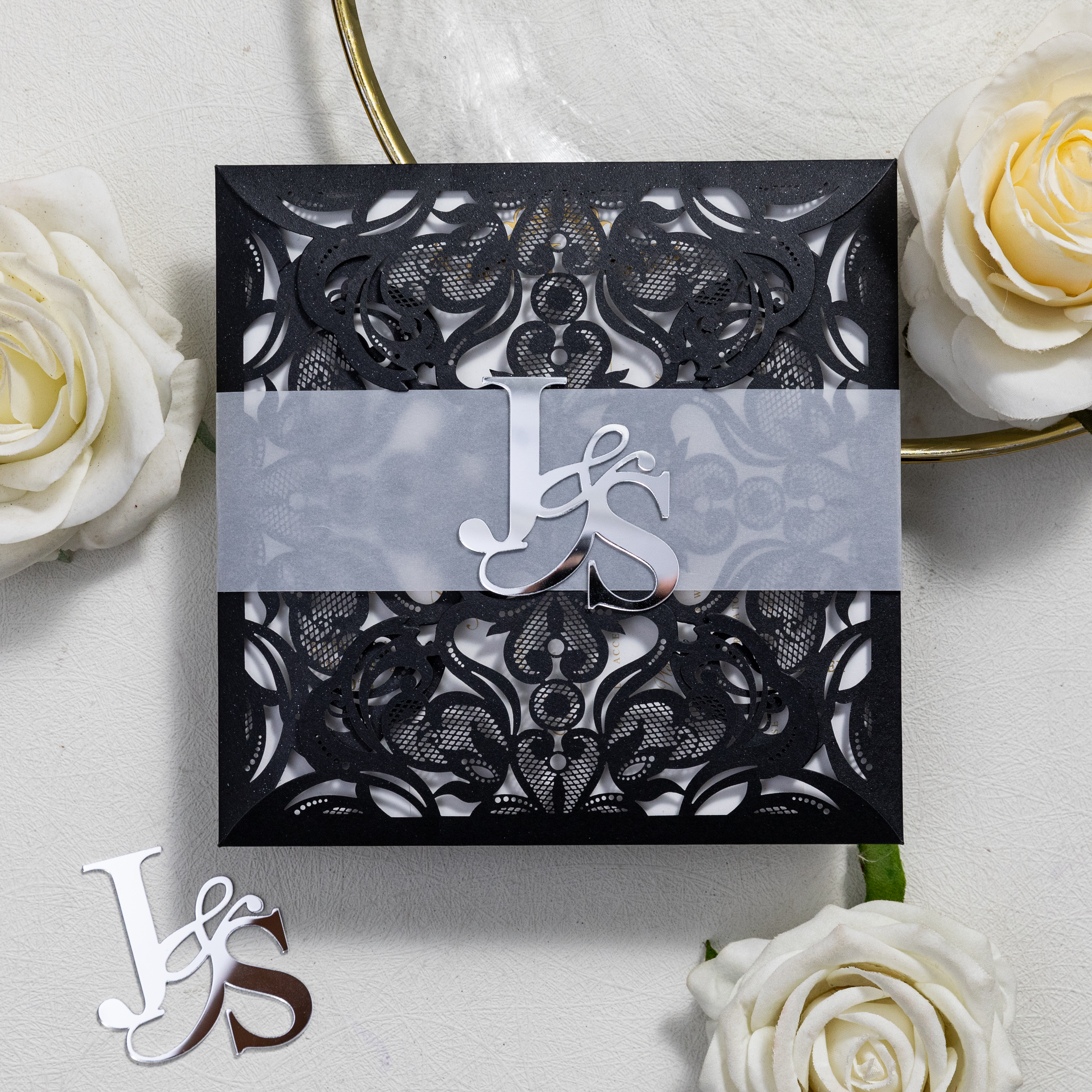 Porte-nom en acrylique miroir argenté pour invitations CNS003