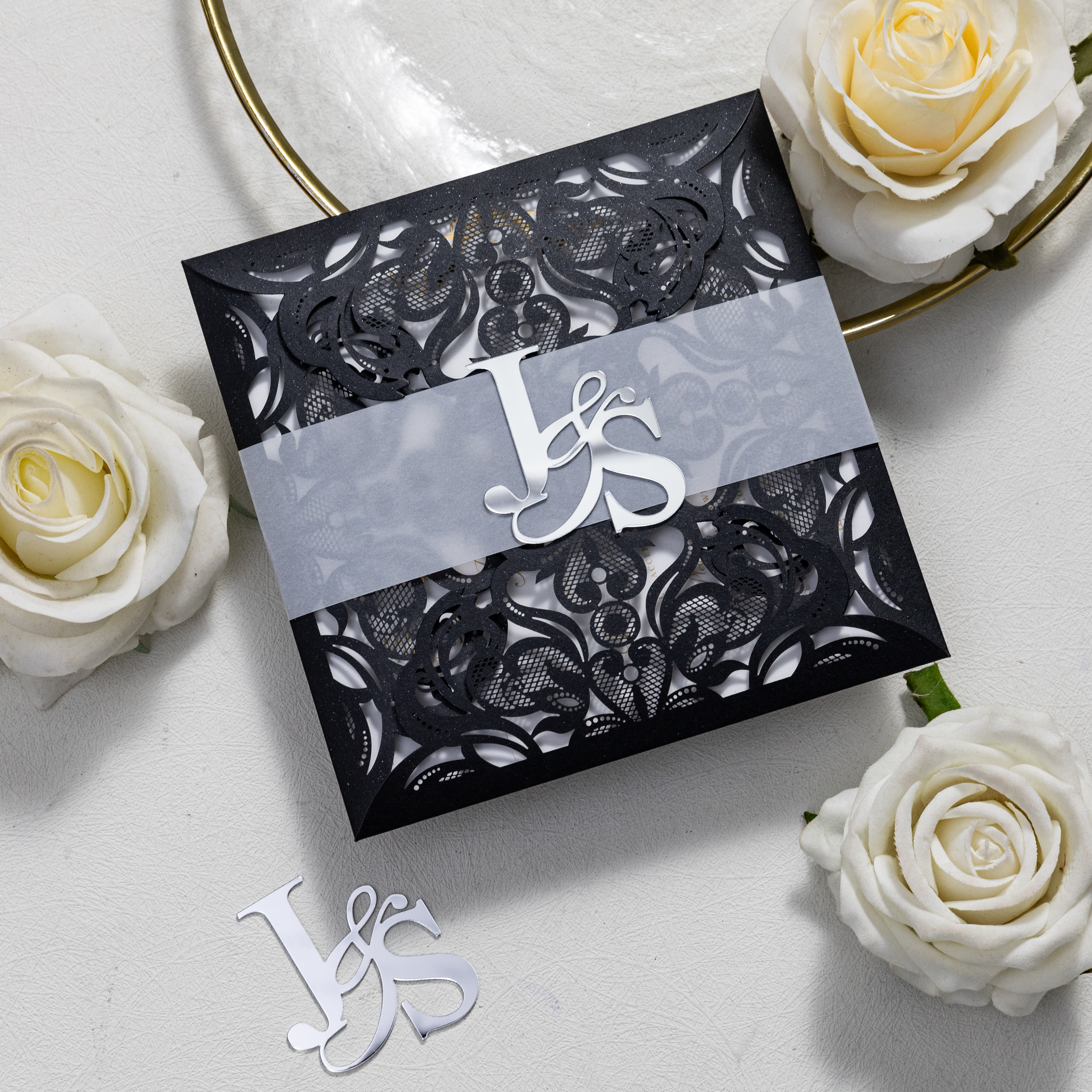 Porte-nom en acrylique miroir argenté pour invitations CNS003