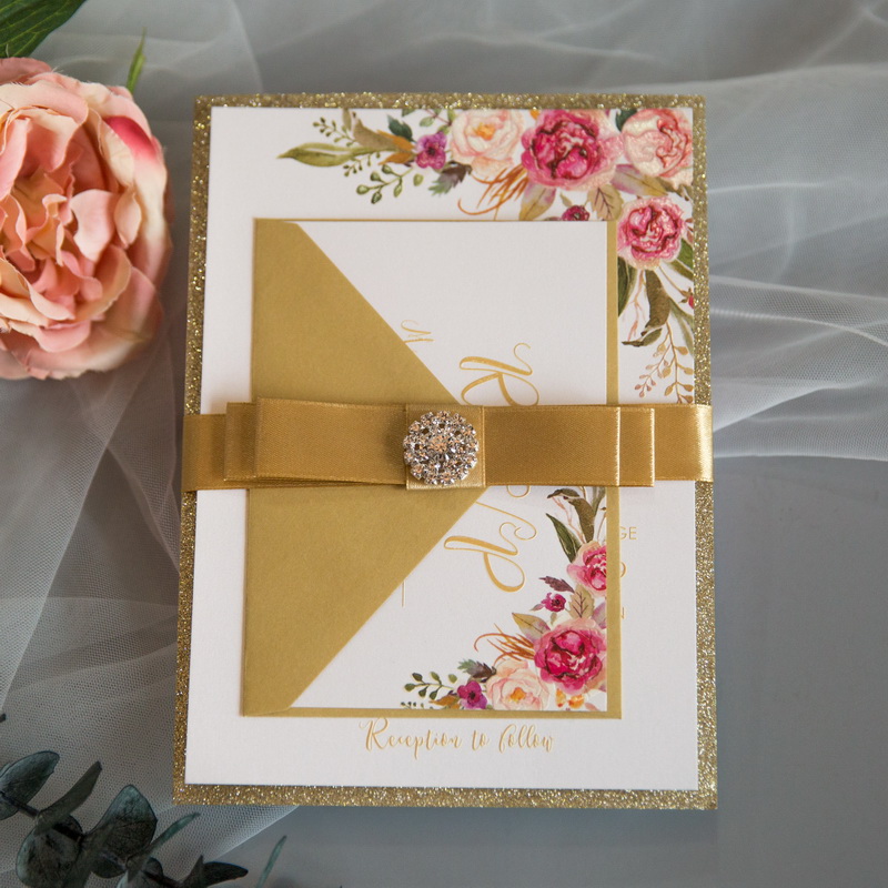 Carte UV floral rose et d'or CUPT13