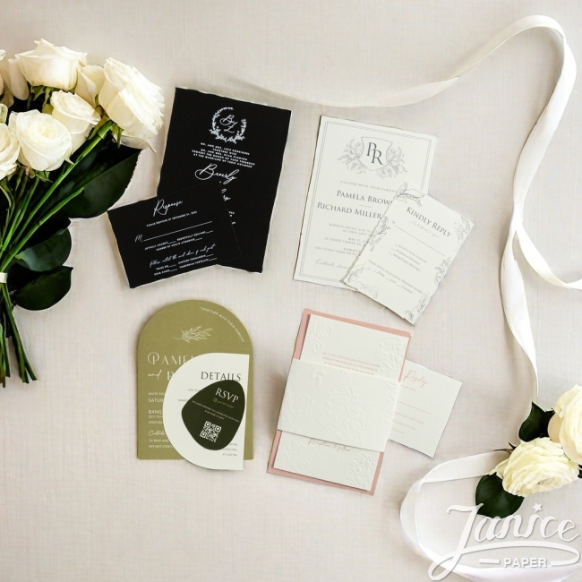 Pack d'échantillons d'invitations plates (letterpress, papier déchiré, forme irrégulière)