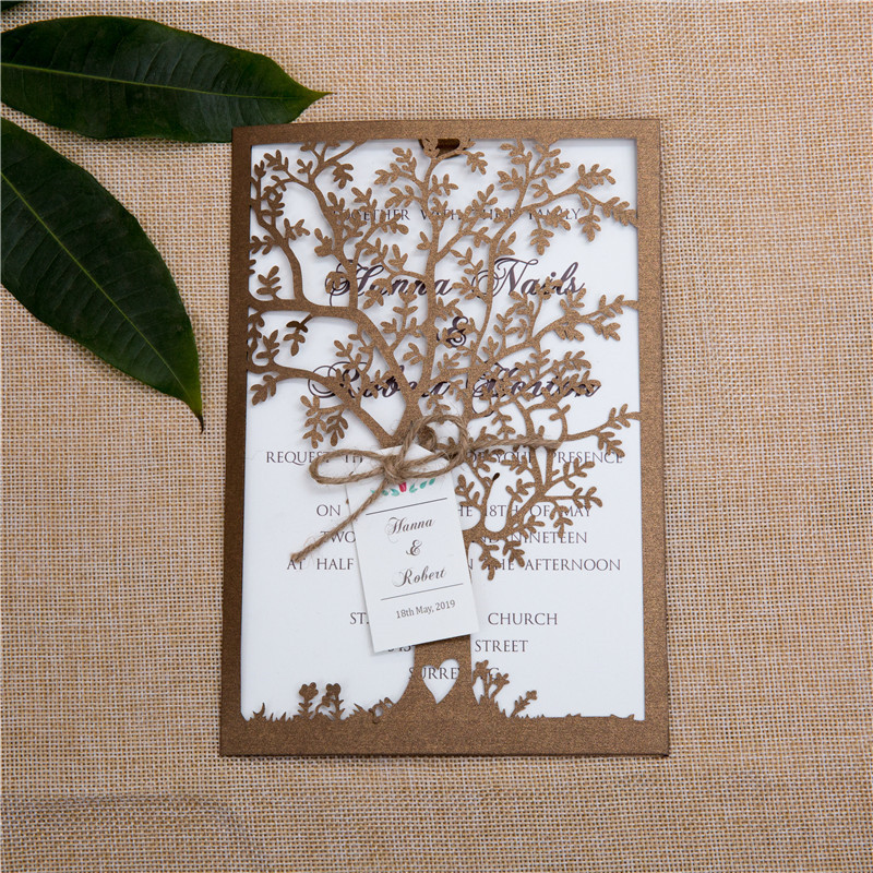 Faire Part de Mariage Brun Découpé au Laser motif Arbre WPL0033 - Cliquez sur l'image pour la fermer