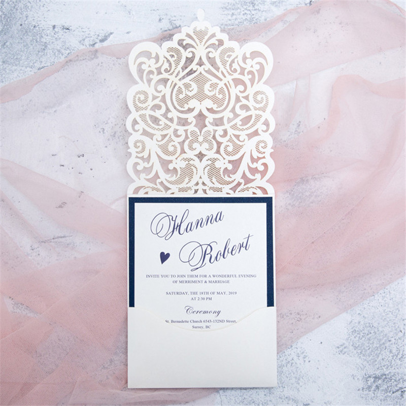 Faire Part de Mariage Romantique Avec Une Paillette WPL0074