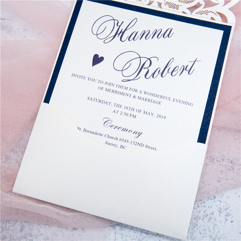 Faire Part de Mariage Romantique Avec Une Paillette WPL0074