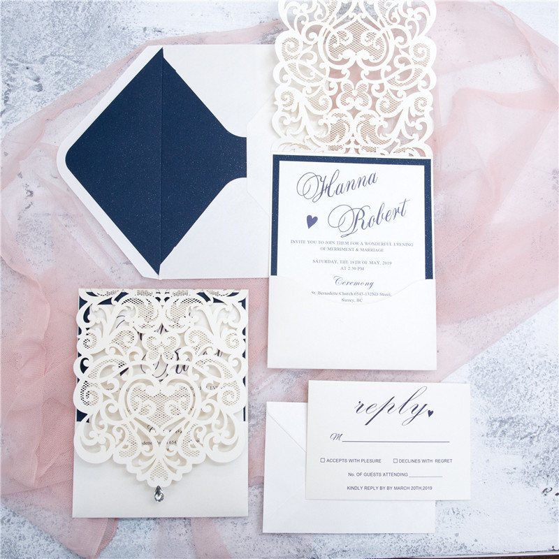 Faire Part de Mariage Romantique Avec Une Paillette WPL0074