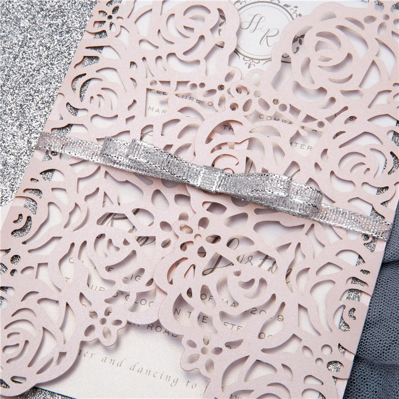 Faire Part de Mariage Thème Rose Découpé au Laser WPL0140