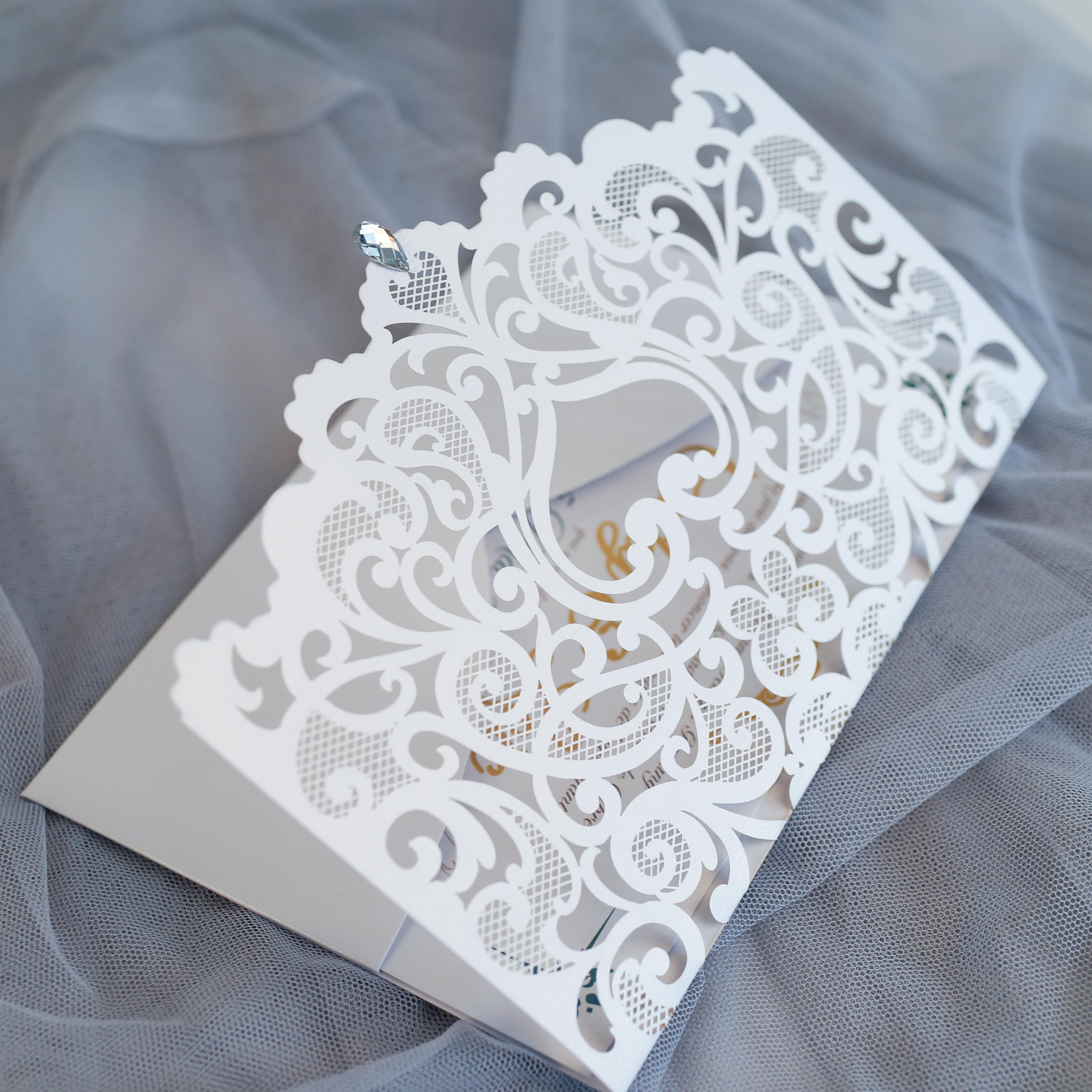 Faire Part de Mariage Ciselé Arabesque Modele pochette WPL0180