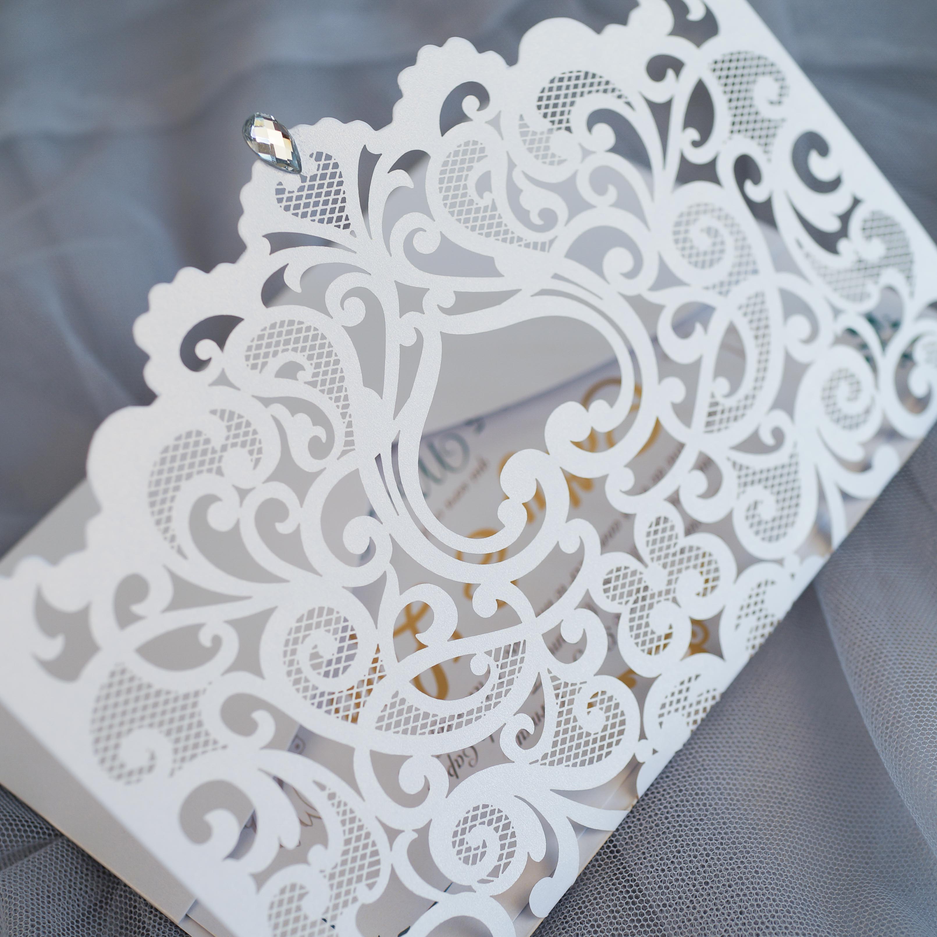 Faire Part de Mariage Ciselé Arabesque Modele pochette WPL0180