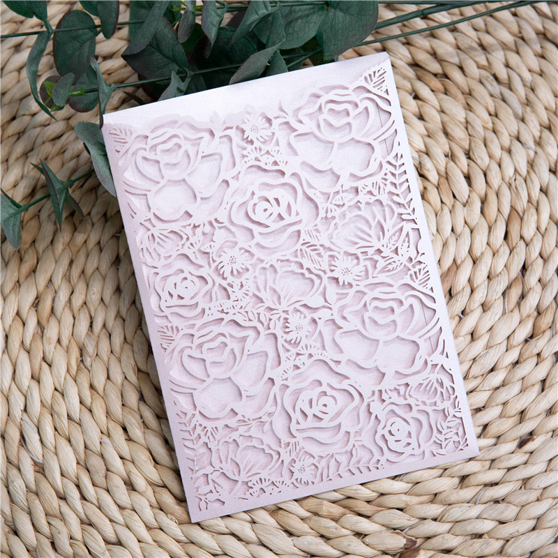 Faire Part de Mariage Ciselé Thème Rose Modèle Pochette WPL0184