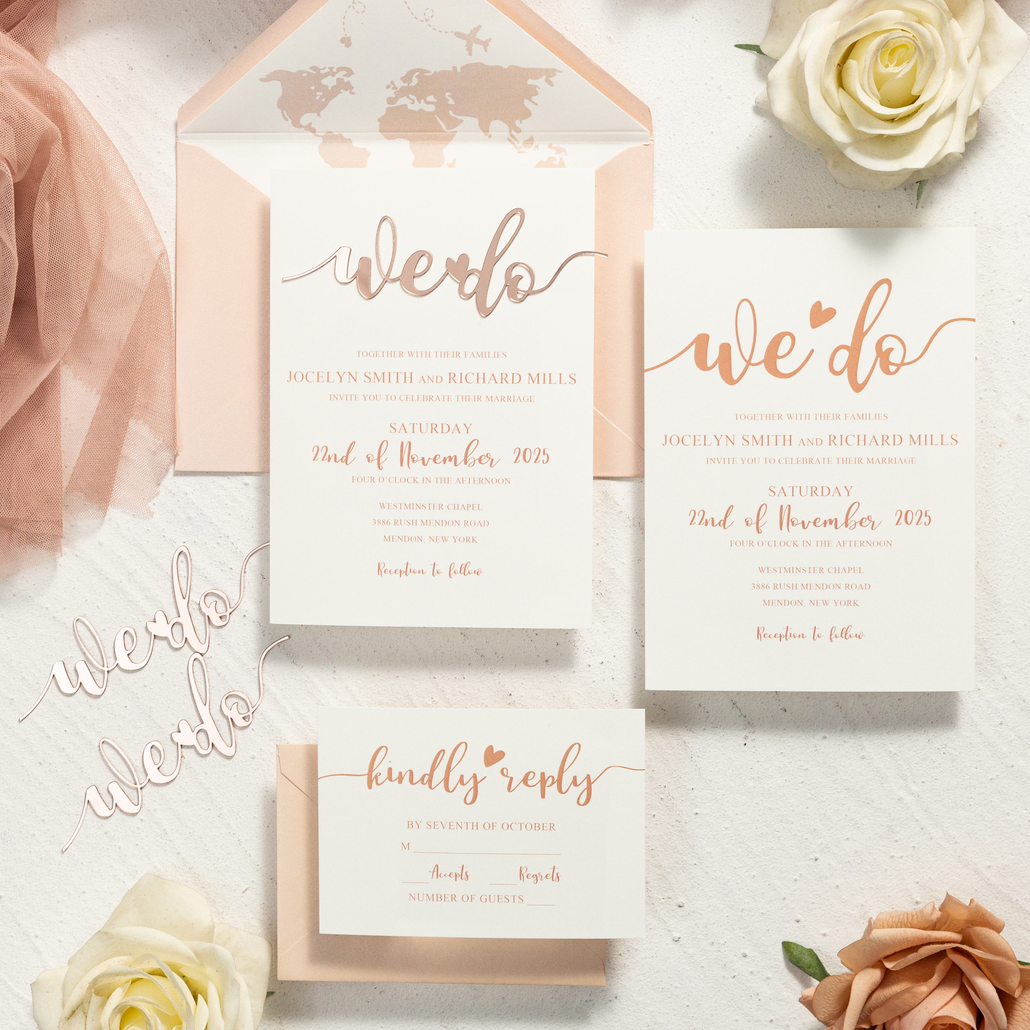 Lettres "We Do" en acrylique 3D Chic Impression numérique faire-parts de mariage WSNT026