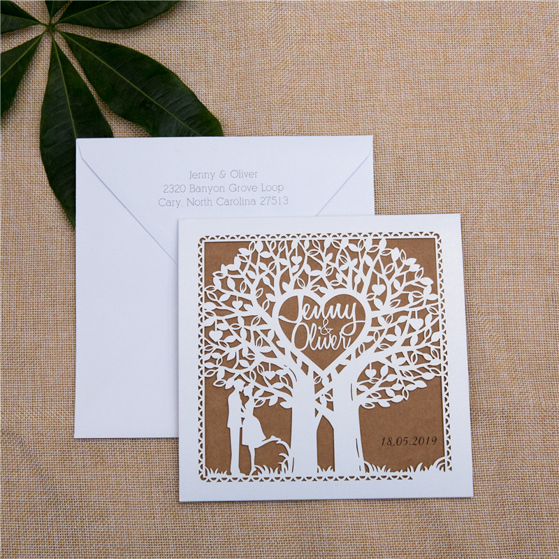 Faire Part de Mariage Romanesque Couple et Arbres WZL0014