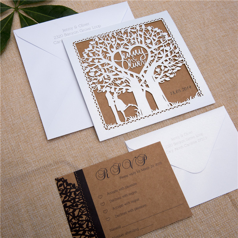 Faire Part de Mariage Romanesque Couple et Arbres WZL0014