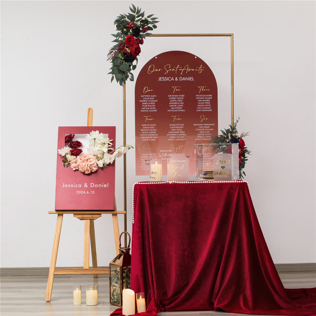 Panneau de mariage en mousse PVC avec porte-nom en acrylique 3D YK072 - Cliquez sur l'image pour la fermer