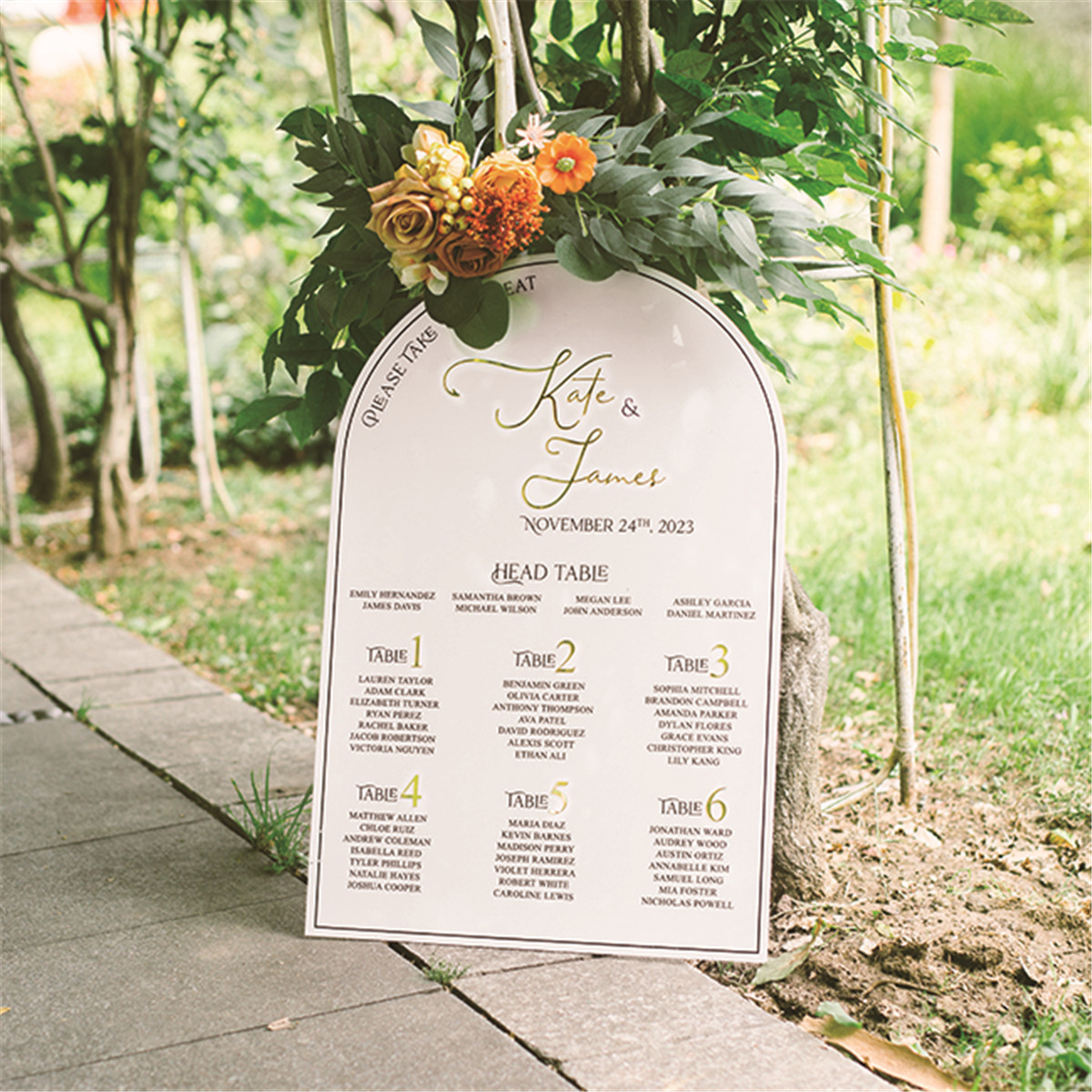 Plan de table de mariage en acrylique blanc avec lettres en 3D YK074