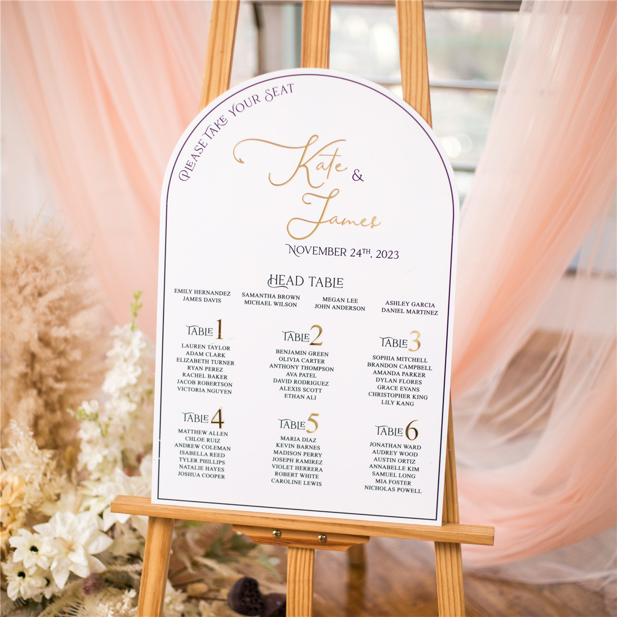 Plan de table de mariage en acrylique blanc avec lettres en 3D YK074