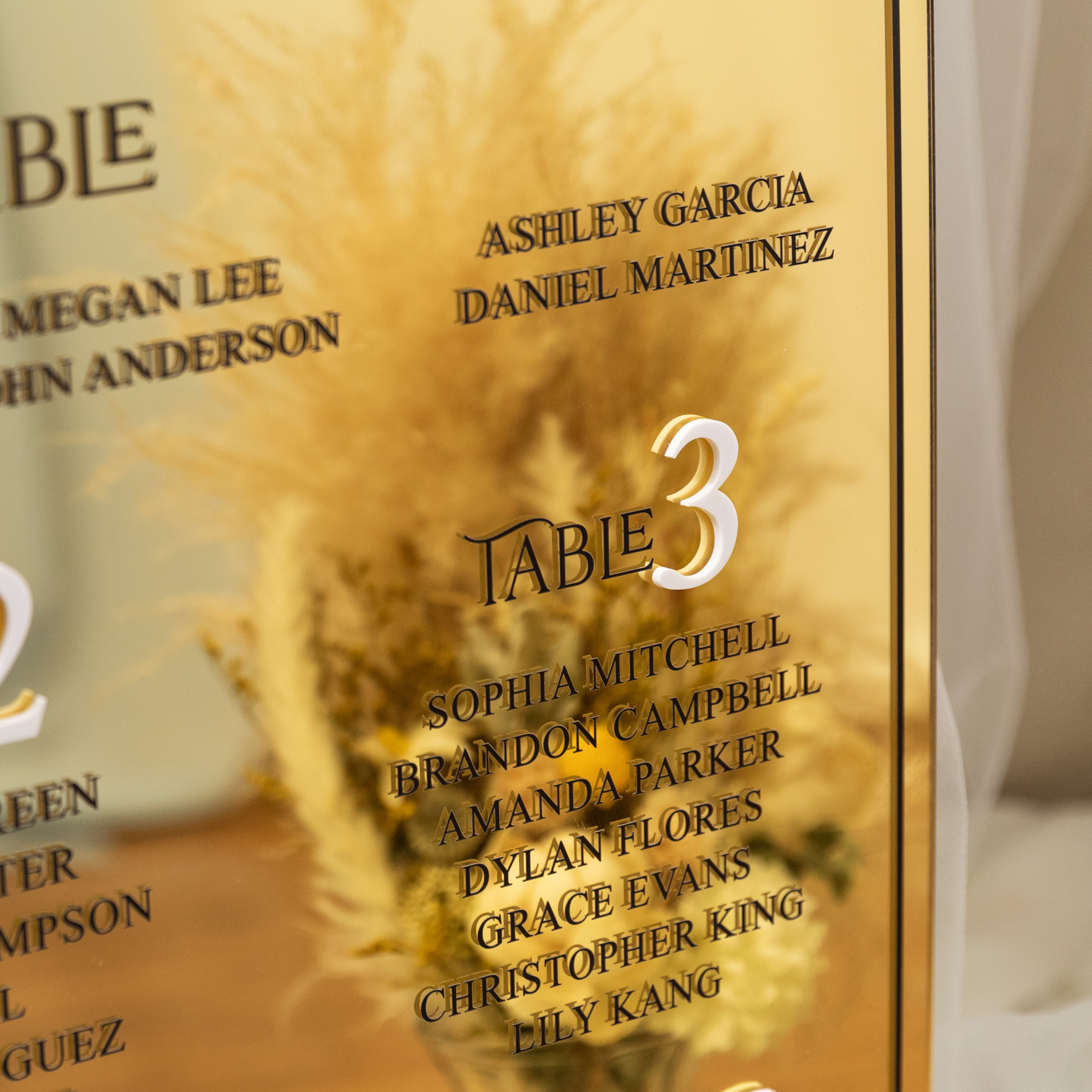 Plan de table de mariage en acrylique blanc avec lettres en 3D YK074