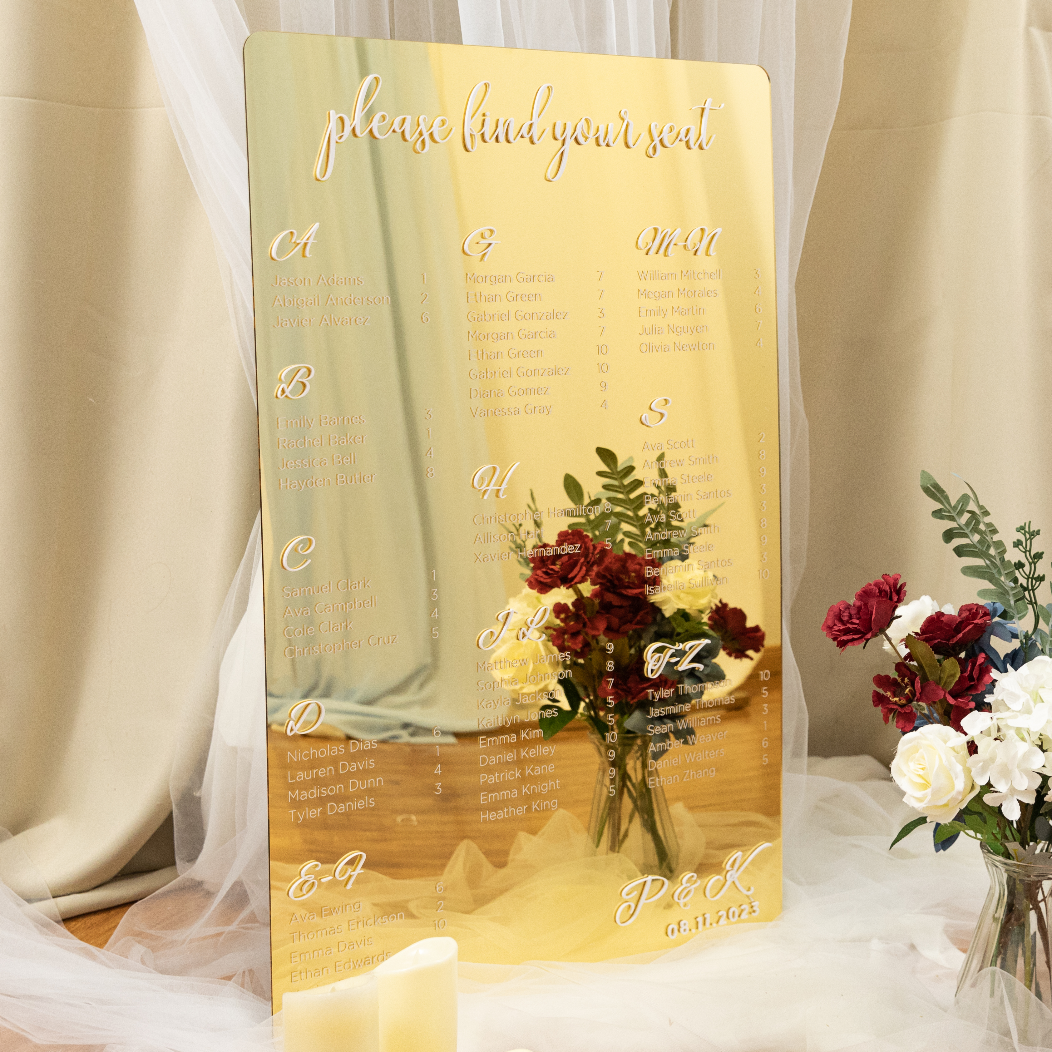 Panneaux de bienvenue de mariage en acrylique noir avec lettres dorées en 3D YK075