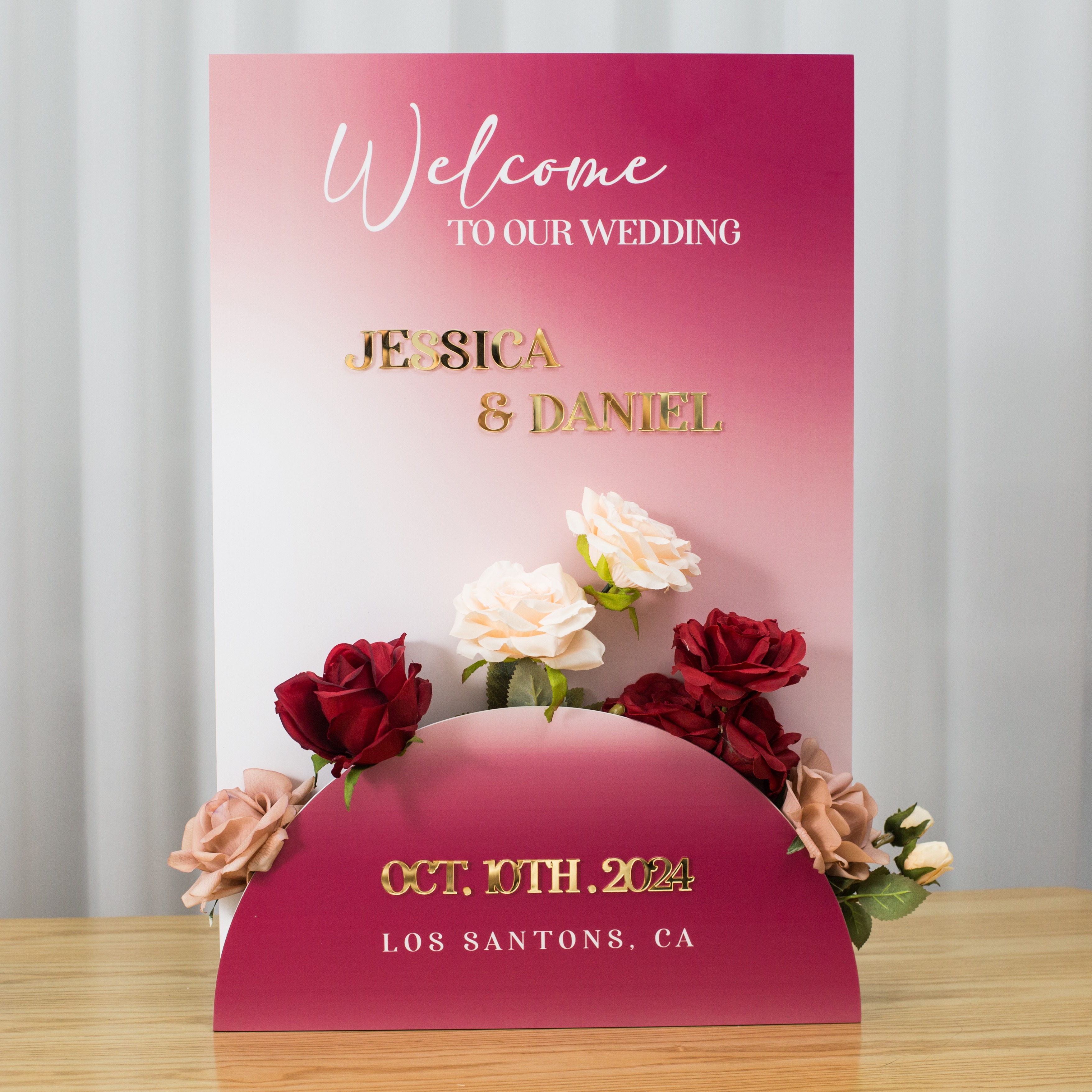 Panneau de mariage en mousse PVC dégradé avec boîte à fleurs et lettres en 3D YK085