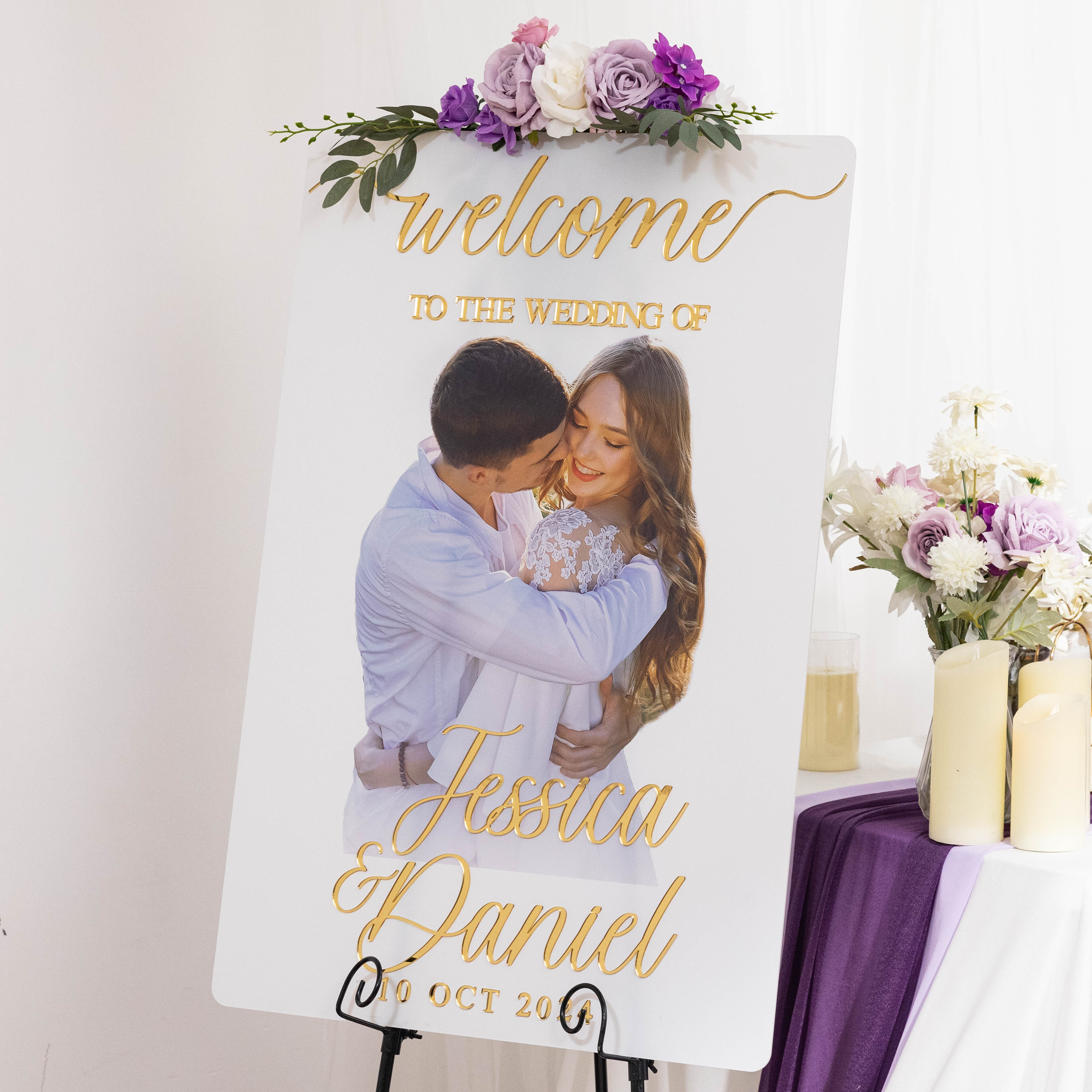 Panneau de bienvenue pour mariage en acrylique avec photo YK088 - Cliquez sur l'image pour la fermer