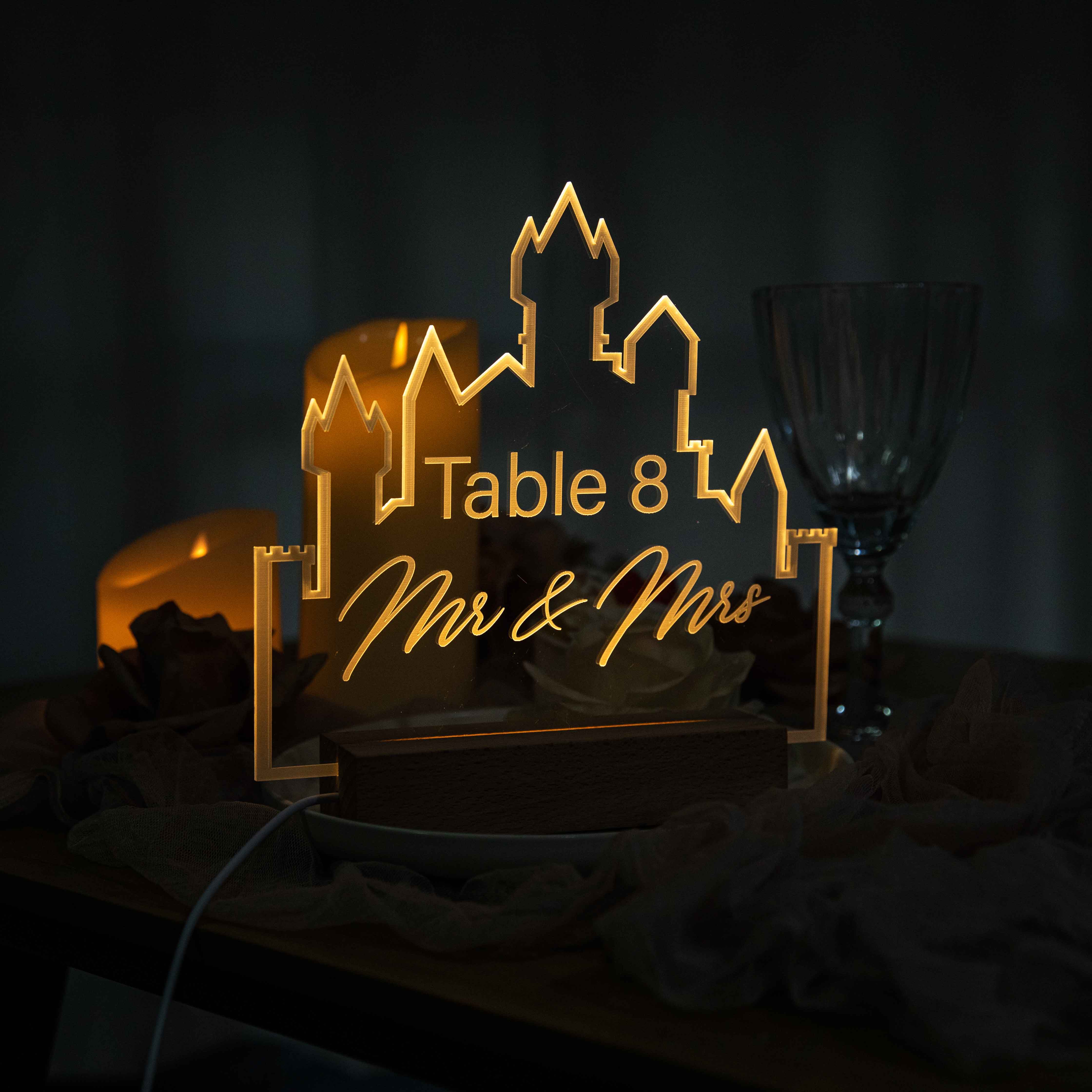 Numéro de table illuminé château en plexi gravé YKT026 - Cliquez sur l'image pour la fermer